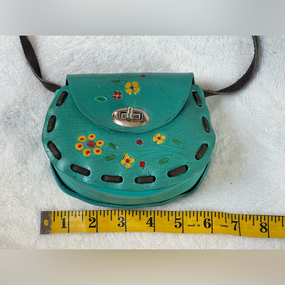 Vintage handmade Mexico leather mini purse crossbody colorful - Picture 5 of 10